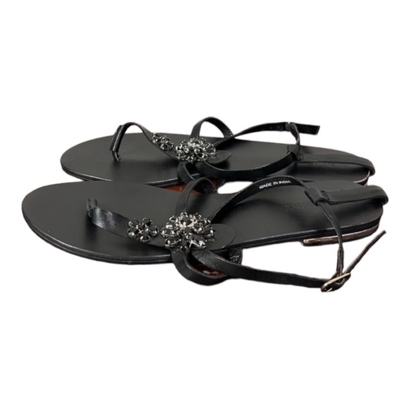 Charles David Black Embellished Jeweled Ankle Strap Flat Sandal Size 8 - Picture 3 of 11